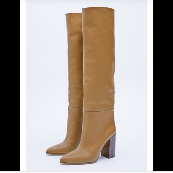 Zara Heeled Leather Knee high boots - Picture 4 of 8